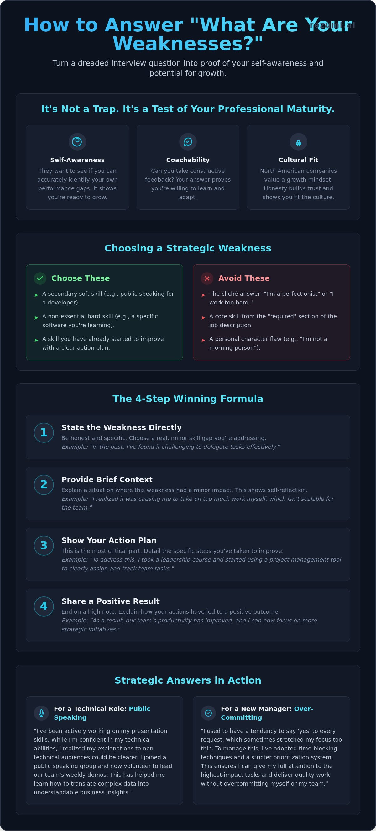 How to Answer What Are Your Weaknesses in an Interview infographic