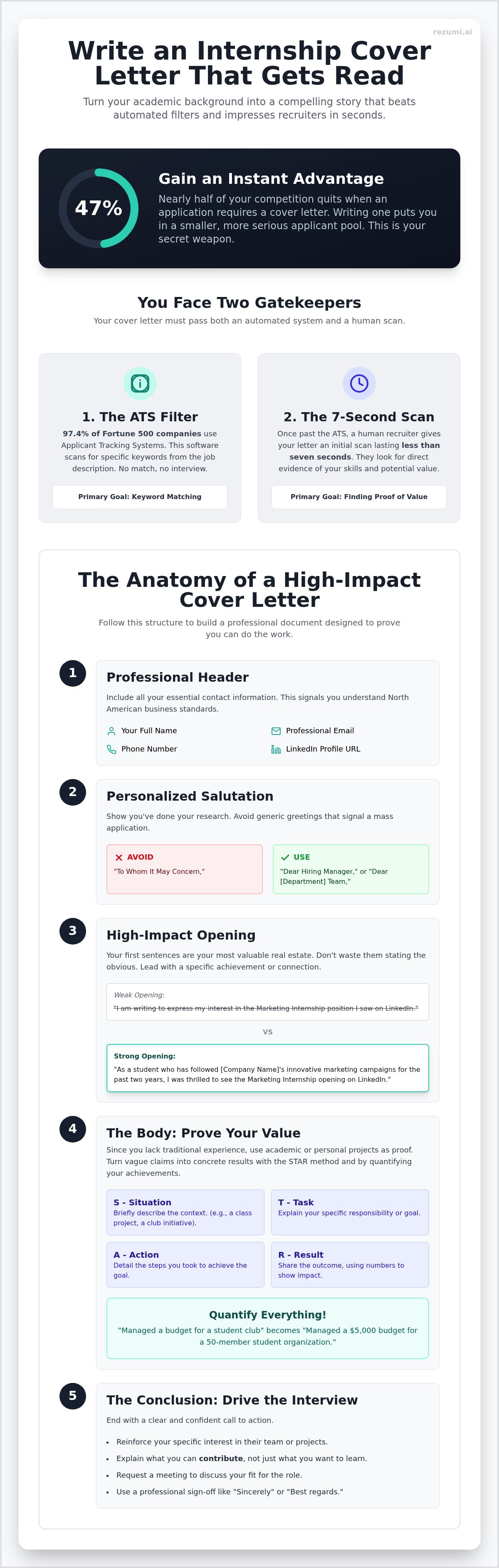 How to Write a Cover Letter for an Internship in 2026 infographic