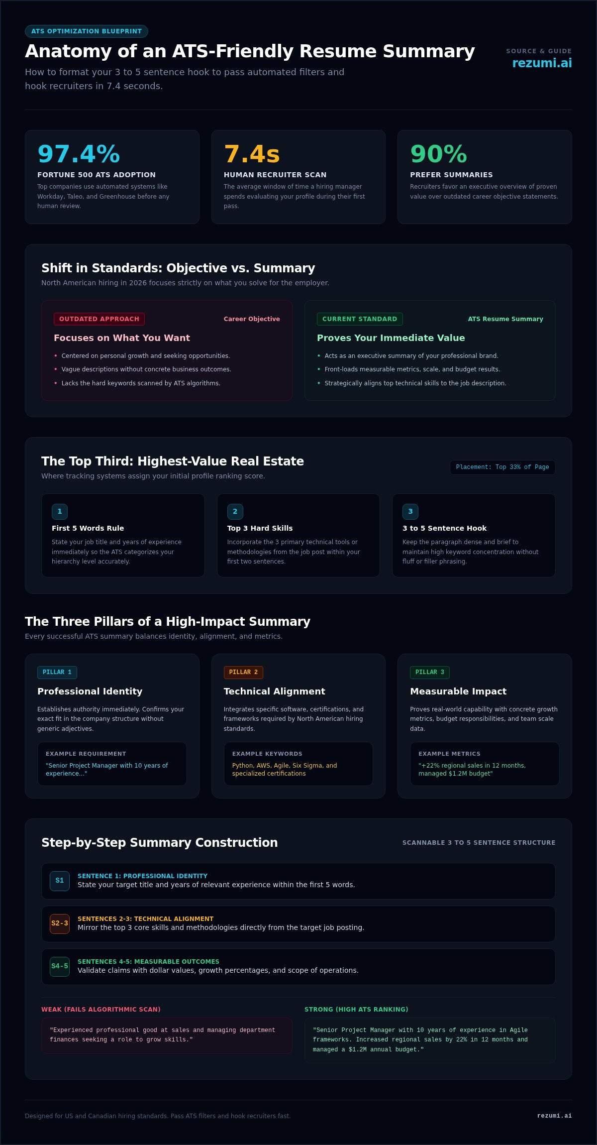 ATS Resume Summary Examples: Command the 2026 North American Market infographic