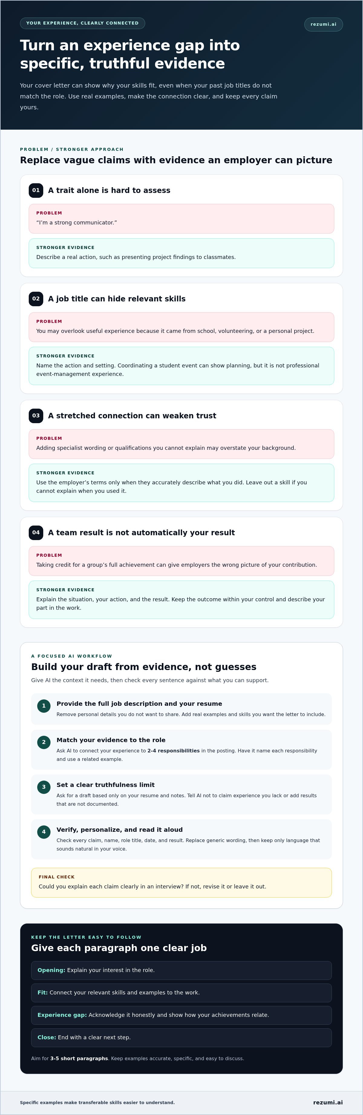 AI Cover Letter Help for Applicants Without Direct Experience infographic